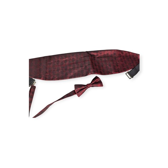 Cummerbund Set in Maroon & Black Includes Matching Bow Tie with Original Box - Picture 3 of 7